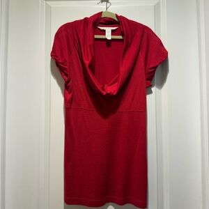 Diane Von Furstenberg Red Cowl Neck Cap Sleeve Top